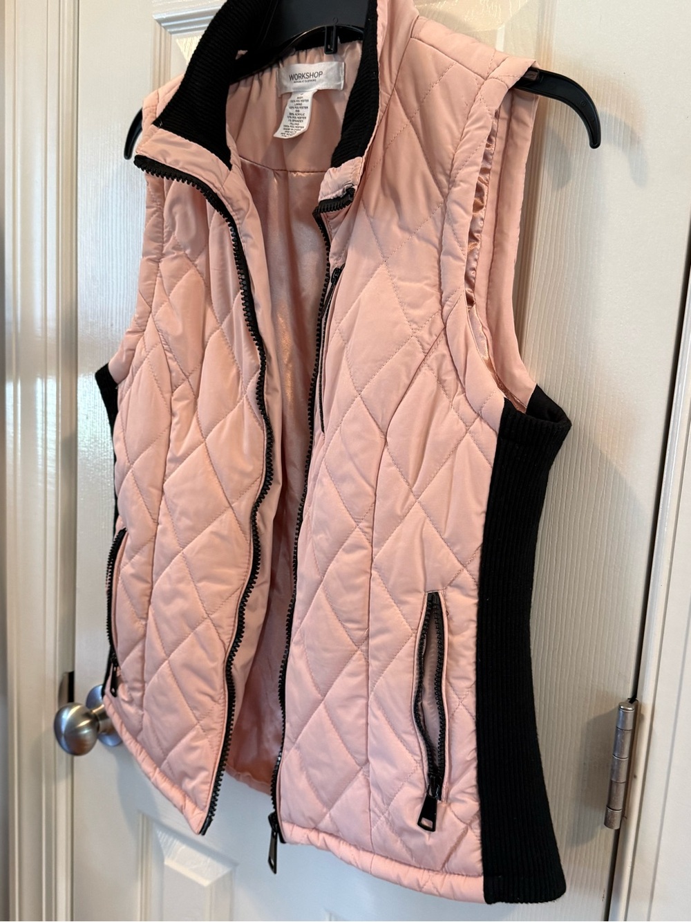 Workshop Republic Clothing Pink Quilted Puffer Vest Black Trim Size Medium